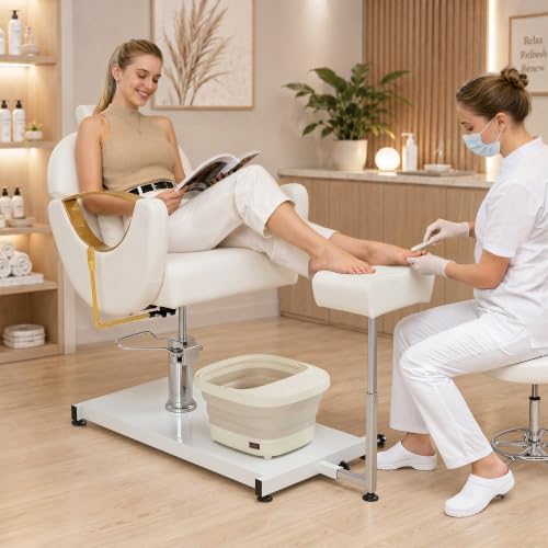 Silla de pedicura con bañera de pies y taburete regulable en altura 3