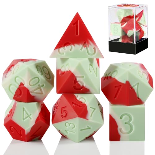 Strawberry Scented Silicone Dice Set, DNDND 7PCS Soft Silicone RPG Dice with Clear Display Case, Fragrance Polyhedral Dice for DND Tabletop Role Playing Games, Board Games & Dice Collectors