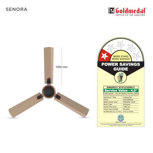 Image of Goldmedal Senora 1200 mm BEE Certified Star Rated Decorative Ceiling Fan | Anti Dust| High Air Delivery| High RPM | 2 years Warranty (Midas Gold)
