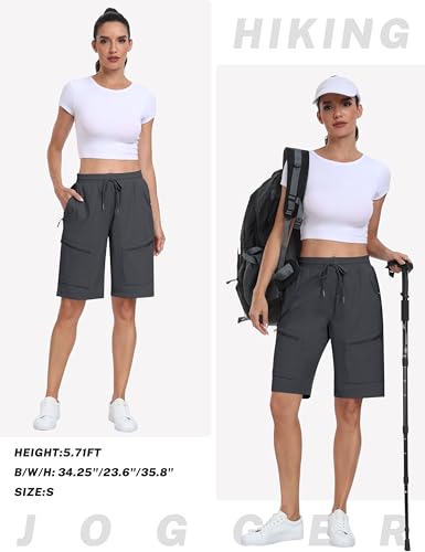 MoFiz Short feminino longo de 25,4 cm para mulheres, comprimento até o joelho, secagem rápida, short