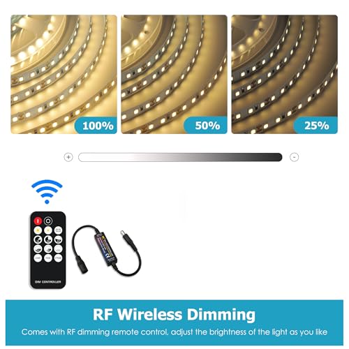 Image of Warm White LED Strip Lights, 16.4ft Smart LED Light Strip 3500K with Dimmable Remote & Adapter, Strong Adhesive, 600 LEDs Flexible Tape Lights for Vantiy Mirror, Kitchen Cabinet, Bedroom