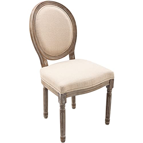 Chairus Farmhouse Dining Chairs Set Of 2, French Country Dining Room Chairs Vintage Fabric Upholstered Chair With Round Back Dark Wood Legs, Beige 2 Pcs #TOP5