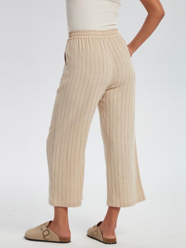 Les umes Womens Wide Leg Pants High Waist Linen Rayon Blend Harem Trousers Plus Size with Pockets Elastic Waist Casual Summer