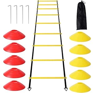 YSBER Agility Ladder Football Training Equipment Set 6M-12-Heavy Plastic Ladder,10 Disc Cones and 4 Nail, Used for Football Training, Tennis and Boxing Training