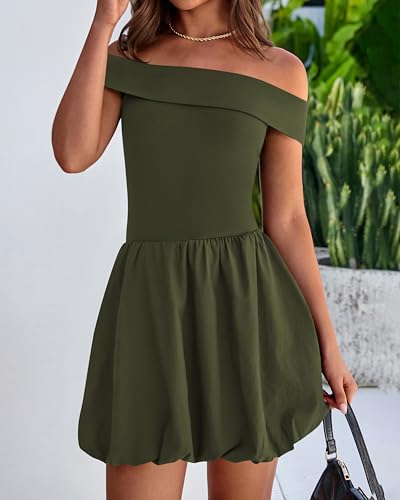 Image of PRETTYGARDEN Women Summer Sexy Off Shoulder Bubble Dress 2025 Cocktail Party Mini Dresses with Pockets