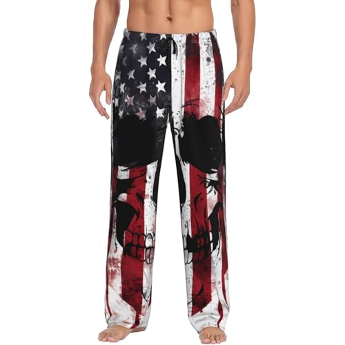 Mens Pajama Pants Bottoms With Pockets- American Flag Skull Art Soft Men Lounge Pants, Comfy Mens Pj Pants4