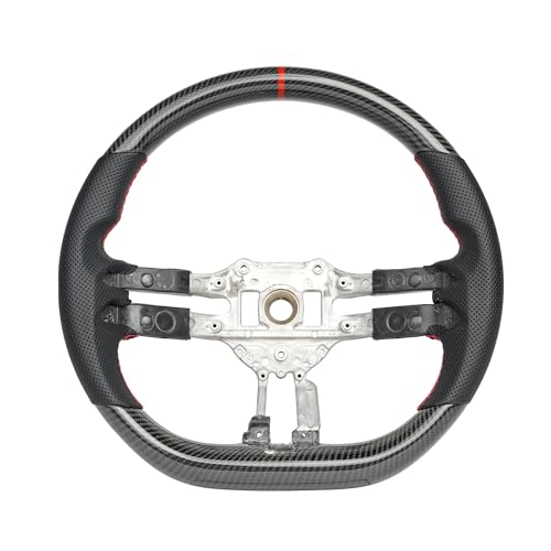 Carbon Fiber Steering Wheel with Nappa Perforated Leather, Ergonomic Design & D-Shaped Flat Bottom for 2019-2021 Mercedes-Benz AMG E-Class ?Red Center Marker?