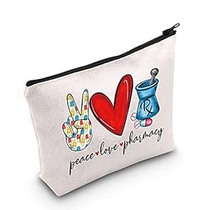 LEVLO Pharmacist RX Cosmetic Make up Bag Pharmacy Technician Gift Peace Love Pharmacy Makeup Zipper Pouch Bag For Graduation Birthday (Peace Love Pharmacy)