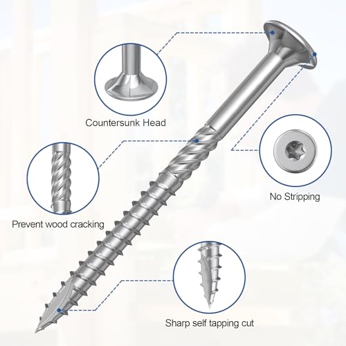 Image of #10 x 3.5 Stainless Steel Deck Screws, 150Pcs 410 Grade Stainless Steel | T25 Star Bit Deck Screws,Rust Resistant Timber Screws for Log Landscaping Wood
