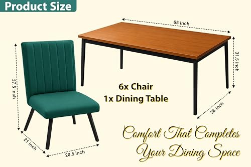 Image of Rosebell 6 Seater Dining Table Set with Cushioned Chairs | Modern Dining Table for Home, Dining Room & Kitchen | Black Metal Legs | Green