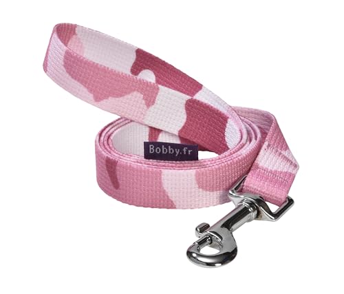 Bobby Camouflage - Guinzaglio 100 cm per Cani di Taglia XS, con Aggancio a Moschettone di Sicurezza in metallo Resistente, Colore Mimetico Rosa