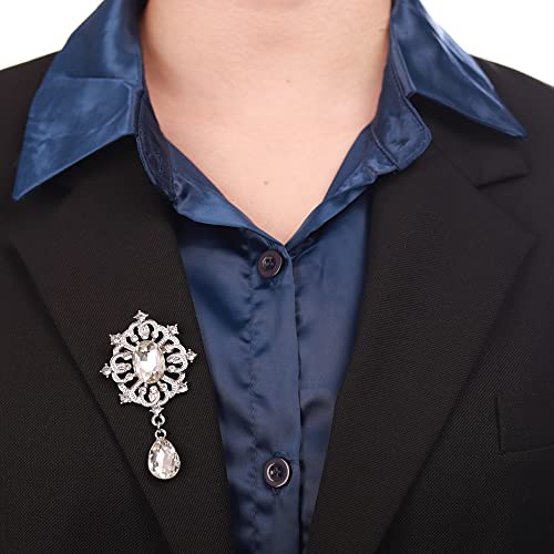 Image of Kercisbeauty Banquet Teardrop Dangle Silver Brooch for Suit Derss Unisex Sparkle Brooches Wedding Prom Special Occasion Jewelry(Silver)