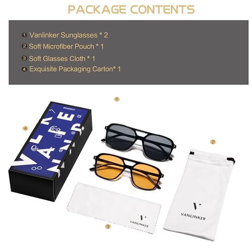Image of VANLINKER Retro Vintage 70s Square Aviator sunglasses for women men VL9611X