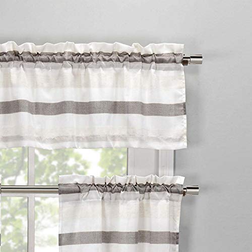 Duck River Textiles - Akua Faux Silk Kitchen Tier & Valance Set | Small Window Curtain For Cafe, Bath, Laundry, Bedroom - (Coffee & Beige) #TOP1
