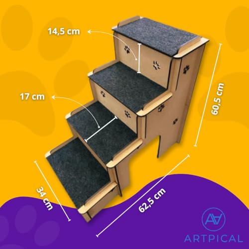 Artpical, Escada Pet Para Cachorro Gato Coelho e Outros Animais 4 Degraus Com Carpete Antiderrapante