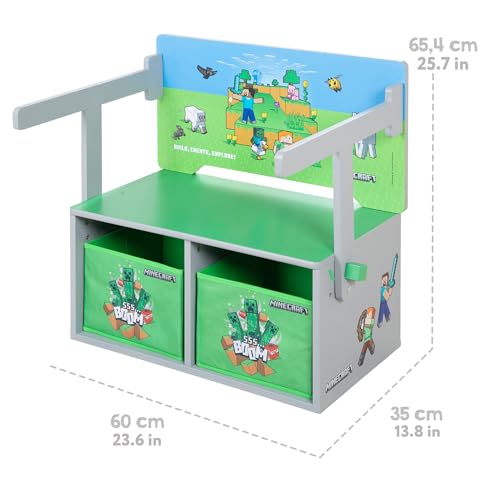 Banc et Table Minecraft en bois pour ranger les jouets et optimiser l'espace