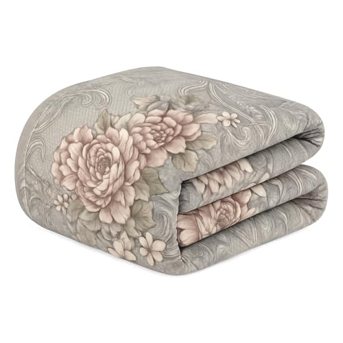 Image of Signature All Season Double Bed Blanket | Super Soft Plush, Lightweight & Cozy | 220 x 240 cm | 2.5 kg | Multi-Color Vibrant Print | Ideal for Winter, AC Use & Gifting (Vintage Rose Grey)
