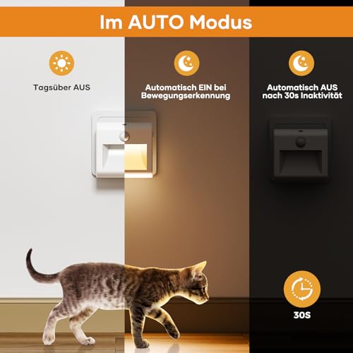 2 Stück Nachtlicht Steckdose, LED Nachtlicht mit Bewegungssensor und Dämmerungssensor, Helligkeit Dimmbare, Auto/Ein/Aus Modi, Warmweiß Steckdosenlicht für Flur, Treppe, Schlafzimmer,Gang, Küche