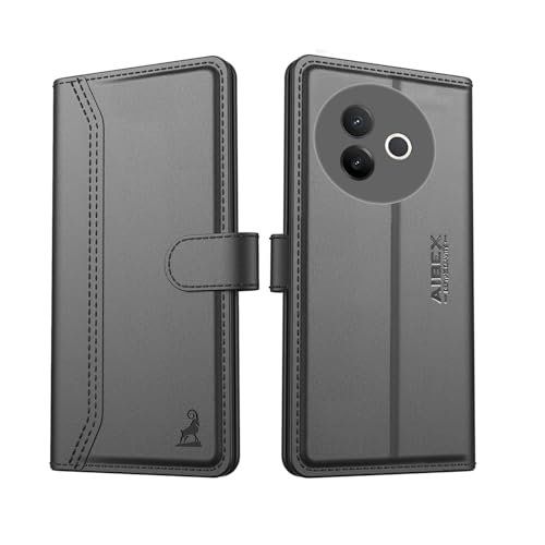 Image of AIBEX Compatible for Compatible for Vivo Y39 5G Flip Cover Leather Finish with Magnatic Closure | Inside TPU with Card Pockets | Wallet Stand | Complete Protection Flip Case -Black