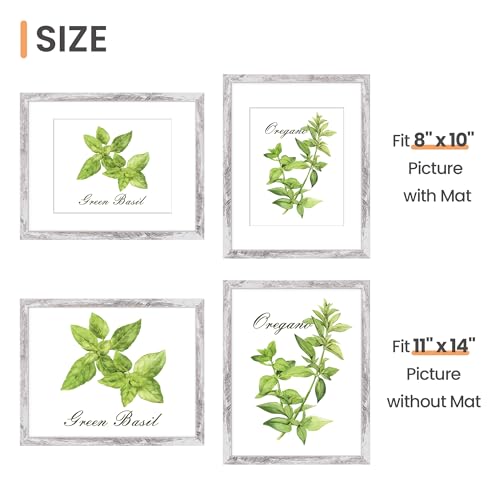 Image of upsimples 11x14 Picture Frame, Display Pictures 8x10 with Mat or 11 x 14 Without, Wall Hanging Photo Frames, Rustic White, 1 Pack