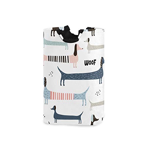 Image of Blueangle Cute Navy Blue Dachshund Storage Basket/Toy Organizer/Dirty Clothes Collapsible Waterproof for College Dorms, Kids Bedroom,Bathroom,Laundry Hamper