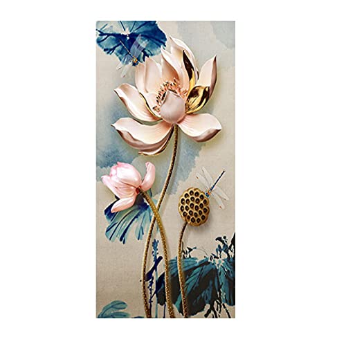 Affiche Lotus Aquarelle 50x100cm - Toile Style Chinois Moderne Sans Cadre