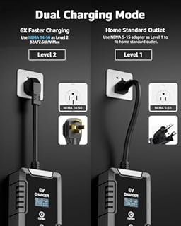 bokman Portable Level 2 & Level 1 EV Charger (240V, 32A), 25ft Cable and NEMA 14-50 Plug and NEMA 5-15 Adapter for Household Socket, Current Adjustable 6-32Amp (J1772 Connector)