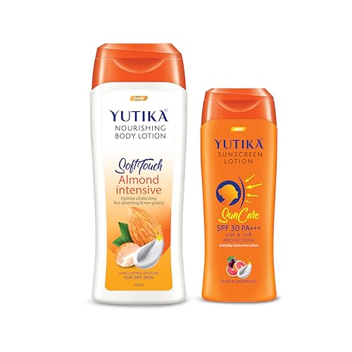 Image of Yuthika Almond Body Lotion 300ml with Sunscreen Lotion 300ml, Sunscreen SPF 30 PA+++ with UVA & UVB Protection, Nourishing Body Lotion for Women & Men
