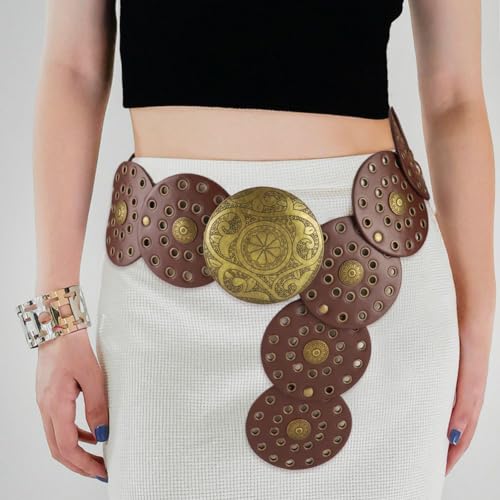 Wide Disc Belts for Women Concho Leather Disk Link Belt Boho Western Waist Belts for Dress2