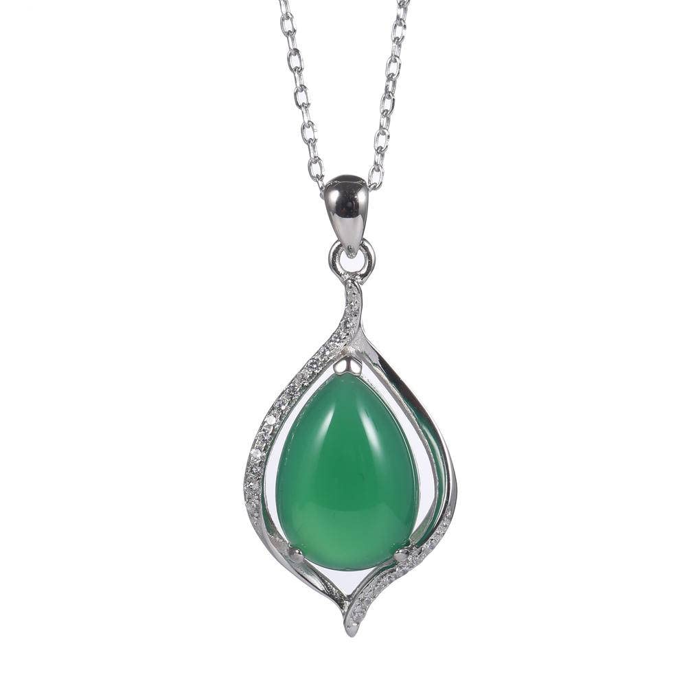 Collier calcédoine verte contre les décolletés ternes, pendentif goutte d'eau éclatant