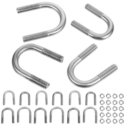 FRCOLOR 304 Stainless Steel U-Bolts with Nuts Assortment Set M6x12/14/16/18 16pcs Heavy Duty U-Bolt Fasteners for Boat Trailer Pipe Clamps and Industrial Hardware Applications
