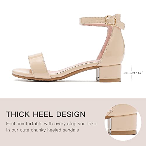 Image of Dufannie Girls Sandals Low Heels Dress Pump Ankle Strap Open Toe Flower Girl Wedding Party for Toddler Little Big Kid