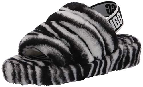 UGG Fluff Yeah Slide Zebra Slipper, Black / White, Size 9