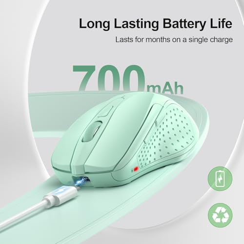Image of TECKNET Wireless Mouse, BT 5.0 /2.4G, Rechargeable 6-DPI Silent, Green | Bluetooth 5.0 /3.0 & USB A, 2-Device Easy Switch, Wide OS Compatible, 6 Buttons, 6-DPI up to 4800, Ergonomic for S to M Hands