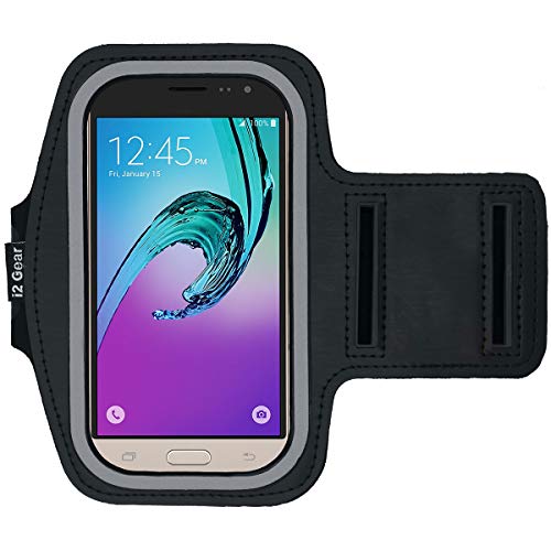 i2 Gear Armband Cell Phone Holder for Running - Arm Band Workout Phone Holder for Samsung Galaxy J3 Achieve, Emerge, Pro, Eclipse, V, Prime and Luna (Black, J3 A3)