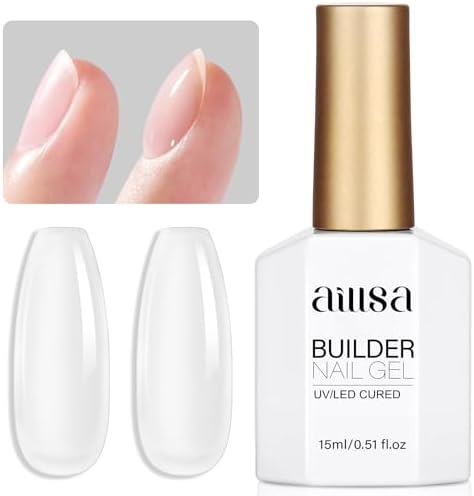 AILLSAClear Builder Gel 7 In 1 Hard Gel Polish for Thickening Natural Nails Transparent Extension Gels Strengthener Gels Nail Polish Rhinestone Glue for Nail Art Base Coat Needed 0.51 Oz