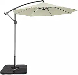 Ombrelone Lateral Suspenso 3m com Base, Alumínio e Poliéster, Off-White e Cinza, para Jardim e Varanda