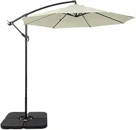 Ombrelone Lateral Suspenso 3m com Base, Alumínio e Poliéster, Off-White e Cinza, para Jardim e Varanda