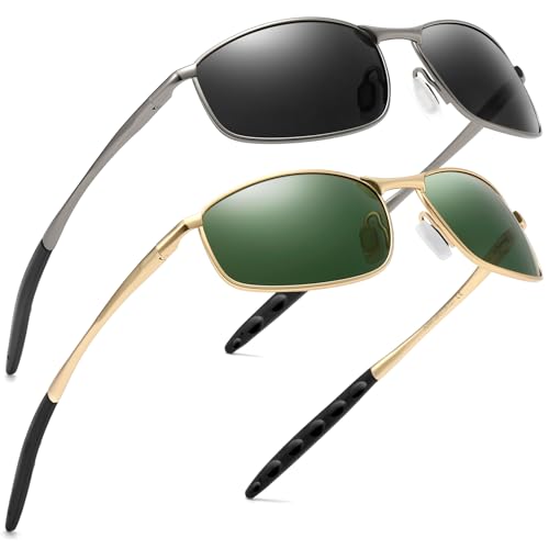 Image of SUNGAIT Mens Narrow Polarized Sunglasses Metal Frame Small Rectangle Retro Durable UV400 Protection