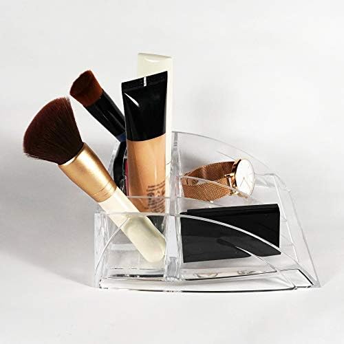 COM.TOP - Acrylic Makeup Organiser and Storage with Brush Holder, Clear Cosmetic Display Cube for Jewelry, Nail Polish and Hair Accessories