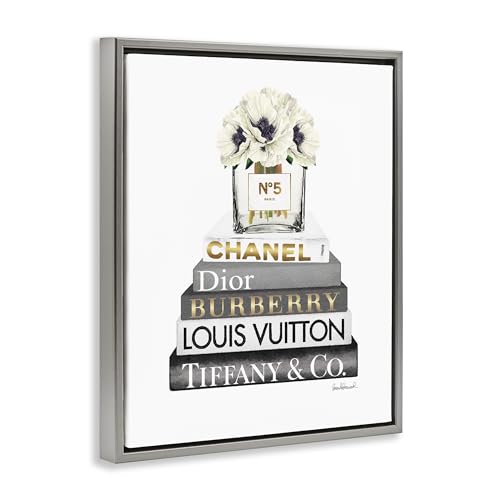 Image of 'White Poppies Grey Fashion Books'| Floating Frame Canvas Art | Stupell Industries | Gray, 25 x 31 Inches, Easy to Hang and Sturdy, Made in USA, by Amanda Greenwood