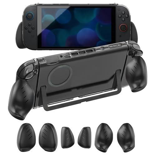 JDGPOKOO Grip Case for Nintendo Switch 2, Ergonomic Switch 2 Protective Hard Case Shell with Replaceable Grips, Detachable Compatible with Joy Con, Shock-Absorption, Anti-Scratch -Clear
