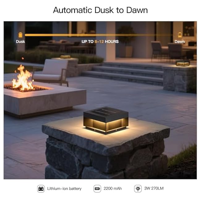 Solar Post Light, 7.9 Outdoor Column Lights Modern Fence Deck Cap Pillar Lamp Waterproof 3000K LED Lantern Patio Landscape Lighting for Outside Driveway Pathway Yard Garden Posts Decoration