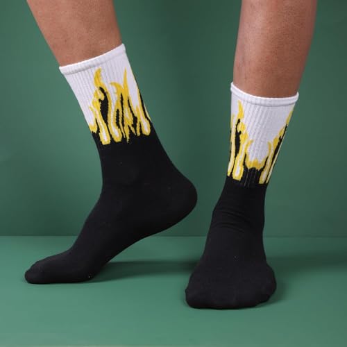 Image of Summer Unisex Fire & Flame, Electric&lighting Print Crew Socks - Soft Cotton, Breathable & Stretchable Streetwear Socks for Men & Women | Stylish Casual, Sports & Daily Use