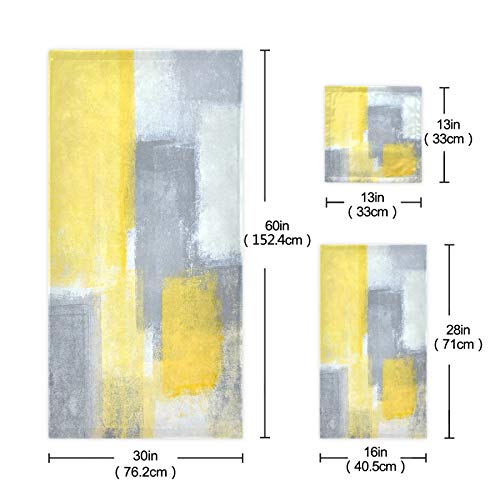 Alaza Grey And Yellow Abstract Art Painting Bath Towel Set Luxury Decorative Set Of 3, 1 Bath Towel 1 Hand Towel 1 Washcloth Soft Multipurpose For For Bathroom Hotel Gym Yoga Spa #TOP2