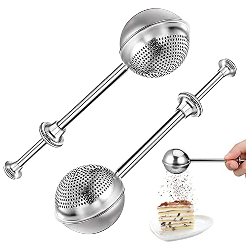 Tedious Icing Sugar Shaker Duster | 2/4 Pcs Flour Shaker for Baking | Stainless Steel Sugar Flour Sifter with Handle | Reusable Powdered Chocolate Shaker Wand Baking Accessories for Kitchen Gadgets