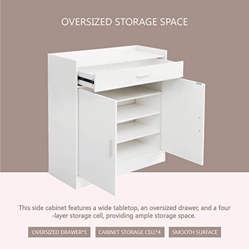 EROMMY Contemporary Shoe Cabinet, Sideboard, Side Cabinet with Drawer and Shelves for Living Room, Kitchen, Bedroom, Hallway, Home Storage Cabinet (White)