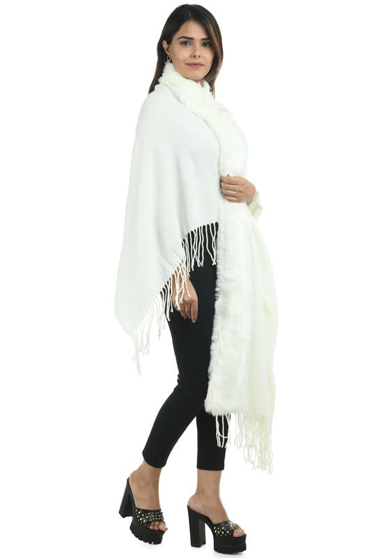 Image of Manra Women's Solid Faux Fur Border Stole Shawl Warm Wrap Cape for Winters (SC 14)