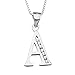 YFN S925 Sterling Silver 26 Letters Alphabet A with Cubic Zirconia Pendant Necklace (Alphabet A)