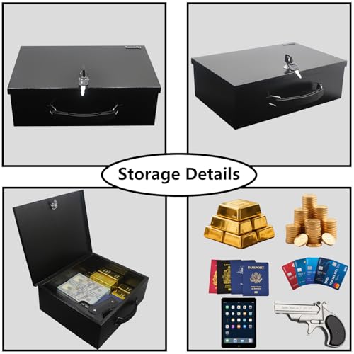 Yuanshikj Fireproof Lock Safe Box for Documents, Key Lock Steel Security with Carrying Handle, for Personal Items, Cash,Jewelry, Money, 0.38 CU, 13.2" W x 11" D x 4.5" H, Black by Yuanshikj - Image 4